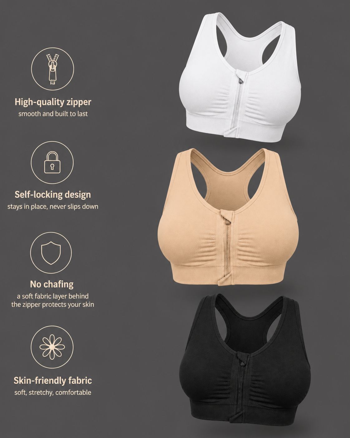 Velcy™ Front-Zip Mastectomy Comfort Bra